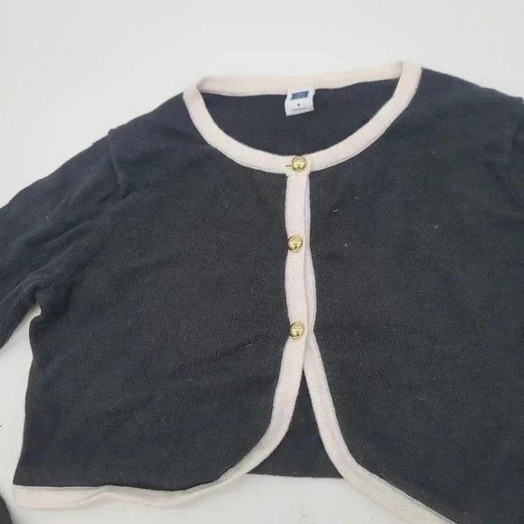 Janie and Jack Girls Black White Trim Button Long Slv Cotton Shrug Sweater Sz 8 - Picture 2 of 7